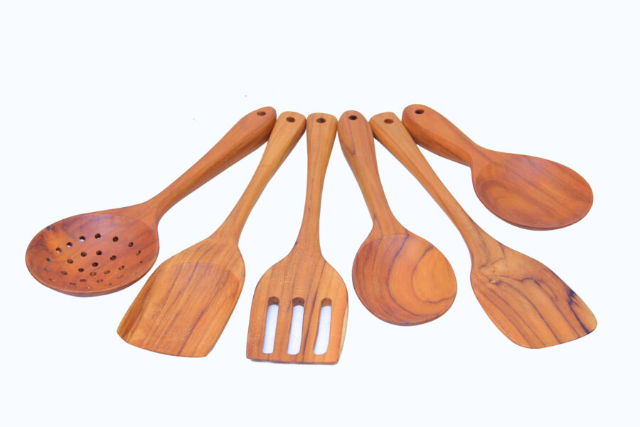 6Pcs Wooden kitchen Ladles Set - Brown